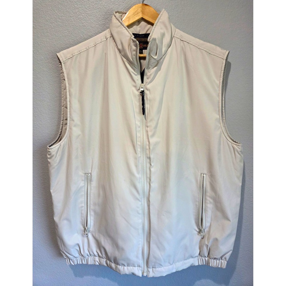 Tommy Hilfiger Golf Vest Mens XL Cream Full Zip Quilted Lining Excellent